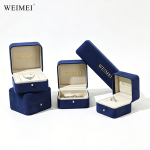 WEIMEI Custom Logo Wholesale Luxury Navy Blue Velvet Jewelry <b>Box</b> and Matching Gift Bag for Ring Necklace Jewelry Packaging Set - Product Image 4