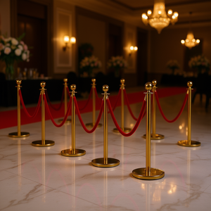 Juego de Postes Dorados de 4 Varillas con 3 Cuerdas de Terciopelo Rojo, Postes con Bola en la Punta, Acero Inoxidable, Decoración para Eventos y Fiestas con Alfombra Roja - Product Image 2