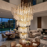 Lustre moderne australien sur mesure, grand et long, en cristal doré à LED, pour villa, escaliers et escaliers en colimaçon