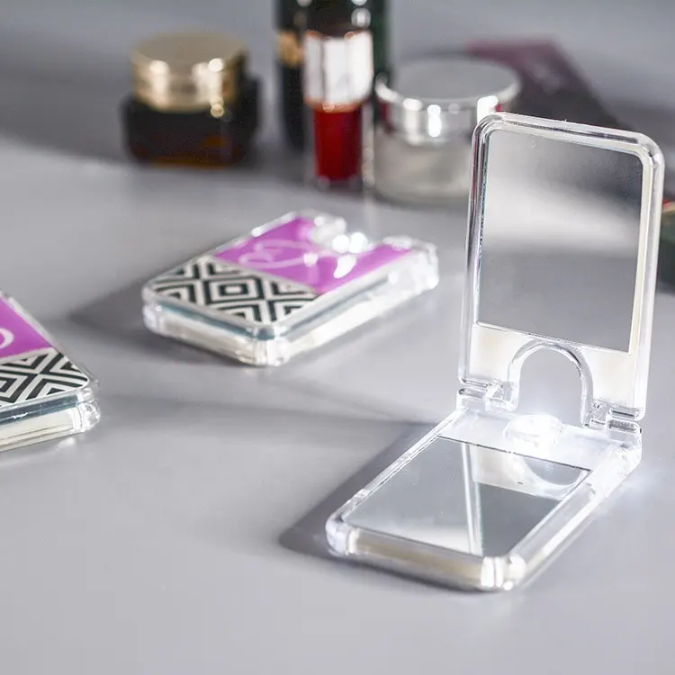 旅行用軽量化粧鏡LEDライト折りたたみ式LED化粧鏡付きポケットポータブルコンパクトミラー