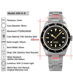Montre de plongée mécanique automatique de luxe pour hommes de <span class=keywords><strong>38mm</strong></span> PT5000 saphir étanche 20ATM 6200 de réserve de marche horloge-bracelet - Product Image 3