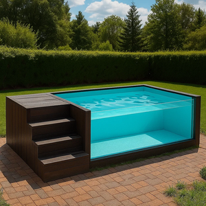 Piscine familiale extérieure en FRP - 10 mm d'épaisseur, résistante aux UV, durable, facile à installer, forme rectangulaire, échelle de sécurité incluse - Product Image 3