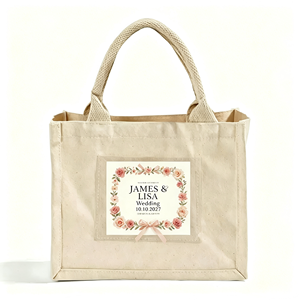 Custom Durable Wedding Reception Favor <b>Tote</b> Bags with Transparent PVC Pocket Small Square <b>Canvas</b> <b>Tote</b> Bag - Product Image 3
