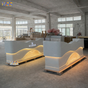 Mesa de recepción de salón estético con logotipo Led, mesa frontal de clínica médica de piedra blanca personalizada, mesa de <span class=keywords><strong>recepcionista</strong></span> de oficina de belleza - Product Image 6