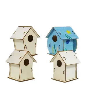 Simple Wooden DIY Bird House Painting House For Kids Customized Wooden Handcraft House