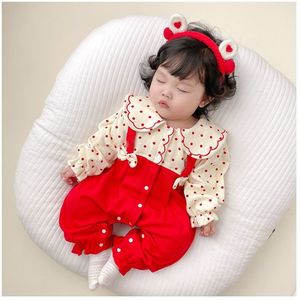 Combinaison en coton pour bébé fille nouveau-né, adorable ensemble deux pièces à col Peter Pan, fermeture pull-over, manches longues, vêtements <span class=keywords><strong>de</strong></span> printemps et d'automne pour grimper - Product Image 3