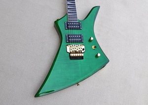 Flyoung Màu Xanh Lá Cây Bất Thường Hình Dạng Nhạc Cụ 6 Dây Guitar Ngọn Lửa Maple Veneer Guitar - Product Image 3