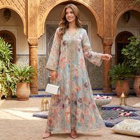 Abaya longue brodée en polyester pour femme, style décontracté, coupe ample, longueur ras du sol, idéale pour les mariages et les fêtes, anti-statique, Aïd