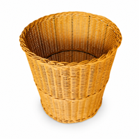 Panier à légumes rond en rotin PP brun clair, de qualité alimentaire, empilable, léger, pour l'affichage en supermarché et le stockage des produits