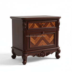 Mesita de Noche de Madera Maciza Tallada a Mano de Lujo Estilo Antiguo OE-FASHION con Chapa de Diamante <span class=keywords><strong>y</strong></span> 2 Cajones para <span class=keywords><strong>Hotel</strong></span> o Villa - Product Image 4