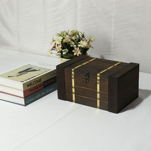 Wholesale Antique <strong>Unfinished</strong> Large <strong>Wood</strong> <strong>Small</strong> Wooden Package Box Box Treasure <strong>Chest</strong> with Key - Product Image 5