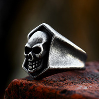 Hot Verkoop Keten Groothandel Roestvrij Staal Vinger Ring Zwarte Kleur Schedel Ringen Sieraden Accessoires Voor Mannen