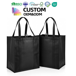 Sac fourre-tout réutilisable <span class=keywords><strong>en</strong></span> tissu non tissé, sac de courses écologique pliable noir avec larges poignées pour les courses quotidiennes au supermarché - Product Image 1