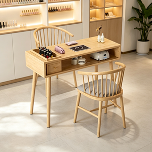 Table de manucure en bois avec 4 chaises, ensemble de mobilier pour salon de manucure, poste double pour nail art avec tiroir pour salon de beauté - Product Image 2