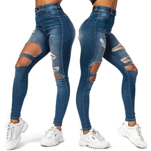 Latest Most Popular Street Wear Distressed Big Rips <b>Stretch</b> High Waist Fashion Skinny <b>Women</b> <b>Jeans</b> - Product Image 1