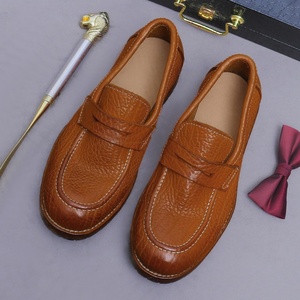 ASTON M.JAZZ Mocassins en cuir véritable gaufré motif litchi à enfiler, semelle en cuir, pour hommes, cousu Goodyear, chaussures de ville et de mariage - Product Image 6