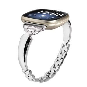 Correa de Metal para Reloj, Correa de Acero Inoxidable con Diamantes para <span class=keywords><strong>Fitbit</strong></span> <span class=keywords><strong>Versa</strong></span> 3/4, para <span class=keywords><strong>Fitbit</strong></span> Sense <span class=keywords><strong>2</strong></span>, Correa de Reloj de Lujo con Hebilla Plegable - Product Image 1