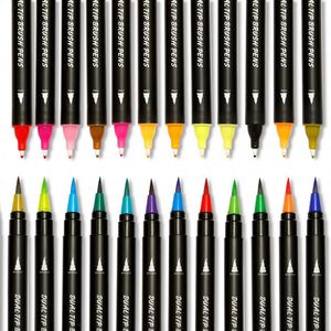Stylos marqueurs à double pointe de haute qualité, personnalisés, pour aquarelle, stylos pinceaux colorés - Product Image 1