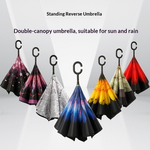 Parapluie publicitaire manuel à long manche double couche avec logo imprimé, tige droite inversée, protection solaire, parapluie cadeau en stock - Product Image 2