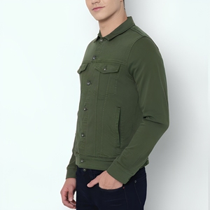 Chaqueta Vaquera Verde Oliva Personalizada al por Mayor con Bolsillos de Solapa y Cierres de Botones, Ropa de Trabajo Informal para Hombre, Suministro a Granel OEM de EE. UU. - Product Image 1