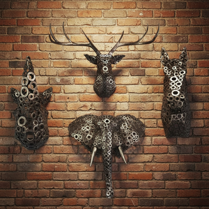 Sculpture <span class=keywords><strong>de</strong></span> tête <span class=keywords><strong>de</strong></span> rhinocéros en métal creux <span class=keywords><strong>de</strong></span> taille réelle, gravée sur mesure, décoration murale intérieure, art antique - Product Image 6