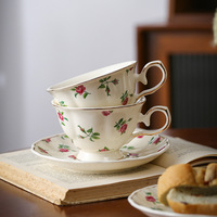 Ensemble de tasse à café et soucoupe en céramique rose rétro luxe, cuillère, design Phnom Penh de haute valeur, noir et blanc, écologique, pour la maison