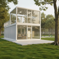 Maison mobile de luxe à deux chambres, conteneur extensible avec abri pour voiture, design de villa préfabriquée, bureau et salle d'e-sport