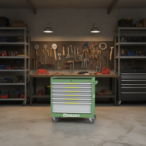 Fasano Tools 6 Drawer Rolling Tool Cabinet Green Steel With Lock And Wheels For <b>Workshop</b> <b>Storage</b> - Product Image 3