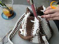 Tas Wanita Musim Panas Rajutan Macrame Desain Baru Ecoka, Multiwarna, Dekorasi Rantai, Buka-Tutup, Tali Tunggal
