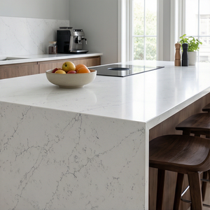 Encimera de Cuarzo de Piedra Artificial Blanca Carrara de Colorado Personalizada de Fábrica para Isla de Cocina, Tocador de Baño y Mueble - Product Image 1