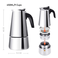 Cafetière italienne en acier inoxydable 200/300/450 ml, expresso, latte, percolateur, machine à café italienne portable en verre pour cuisinière