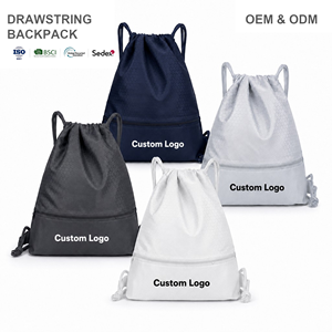 Sac à dos à cordon en polyester durable, sacs à cordon personnalisés en gros, poche avant zippée, sac de sport et de gym, sac à dos de jour, 4 tailles, direct usine - Product Image 1