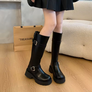 Plus Size Knee High Riding <b>Boots</b> <b>for</b> <b>Women</b> Wide Calf Comfort Fit Design Chunky Leather Low Heel Zip Autumn Winter <b>Boots</b> 35-45 - Product Image 3