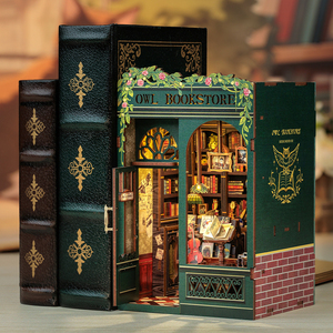 CuteBee حار بيع كتاب Nook عدة 3D خشبية لغز مصغرة منزل مجموعة البومة كتاب Nook - Product Image 3