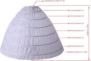 <span class=keywords><strong>Jupon</strong></span> <span class=keywords><strong>Crinoline</strong></span> en Polyester à <span class=keywords><strong>6</strong></span> <span class=keywords><strong>Cerceaux</strong></span> et Volants Coupe A-line pour Femme, Sous-robe de Mariée PT06 - Product Image 2