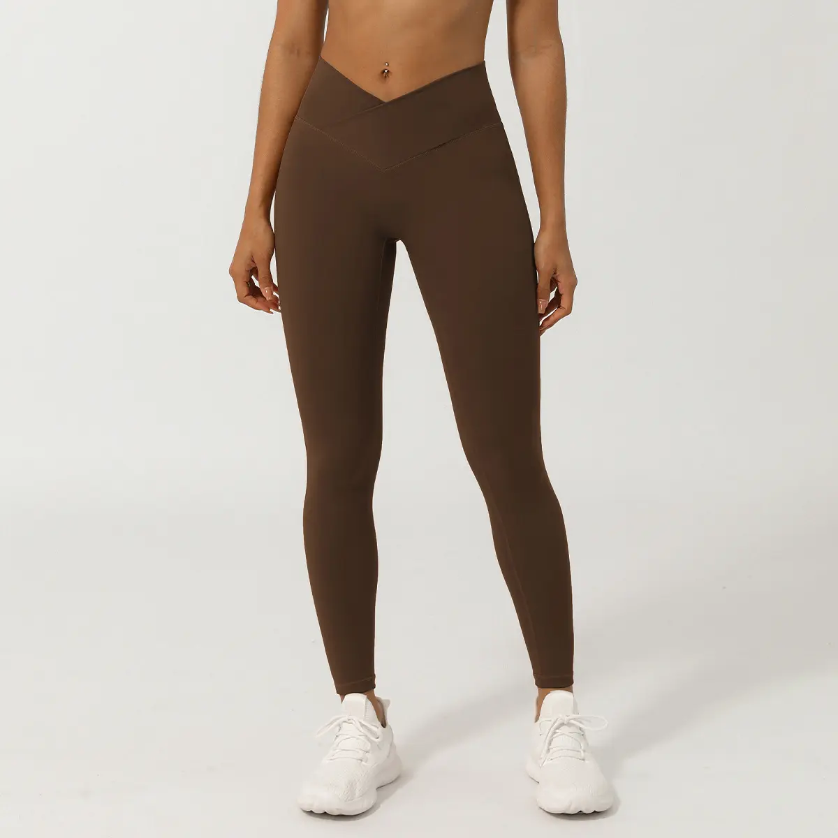 Tiktok Custom Hoge Taille V Gekruiste Tailleband Yoga Legging Voor Vrouwen Stevige Patroon Push-Up Elastische Yogabroek Voor Volwassenen