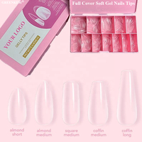 Tips de Gel para Uñas de Marca Privada, Uñas Postizas XL Cuadradas, Ataúd y Almendra, Puntas de Gel X para Presionar, Cubierta Completa Transparente, Puntas de Uñas de Gel Suave