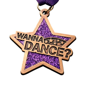 Custom Made Zinc Alloy Medal Star Shape Wanna Dance <b>Purple</b> <b>Glitter</b> For Events And Gifts - Product Image 2