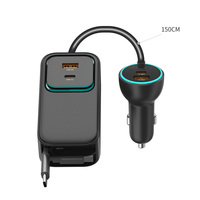 Nuevo Cargador de Coche Retráctil 6 en 1, Cargador de Coche de Alta Potencia de 135 W, Adaptador de Carga Rápida USB C, Accesorios para Coche para iPhone y Galaxy