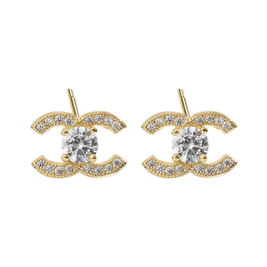 Hot sale diamond jewelry 925 sterling silver letter zircon stud earrings for women