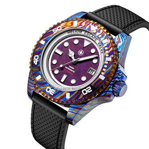<span class=keywords><strong>Montre</strong></span> de plongée mécanique en titane Damas avec cadran lumineux, bracelet en caoutchouc/silicone, mouvement automatique, édition limitée - Product Image 2