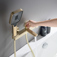 Ensemble de douche et baignoire 2 fonctions en laiton doré brossé, avec pommeau de douche pluie et douchette à main, mitigeur mural pour salle de bain
