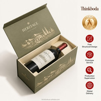 Coffret Cadeau Vin Vert Olive Personnalisé Professionnel avec Illustration Dorée, Couvercle Charnière et Insert Moulé pour Bouteille Unique – Emballage Haut de Gamme