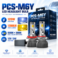 Phare LED bicolore PCS-M6Y 120W 12000LM Blanc Jaune Commutateur H7 H11 9005 9006 Homologation DOT E-mark FMVSS IP68 Mini Rétrofit