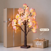 24 LED Lampu Pohon Bunga Pink Cahaya Putih Hangat Lembut Lampu Dekoratif Dalam Ruangan Isi Ulang Kontrol Tombol Aksen Rumah Valentine