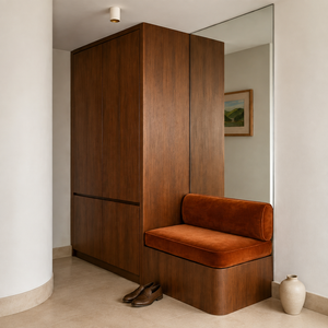 Mobile scarpiera contemporaneo in noce con <span class=keywords><strong>panca</strong></span> integrata, mobile ingresso su misura - Product Image 1