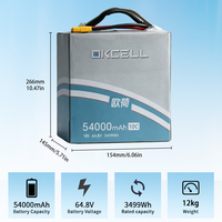 Batterie de drone UAV 54000mAh 18S 64.8V Li-ion semi-solide en pack souple certifiée UN38.3 avec connecteur XT90 pour quadricoptère FPV et avion