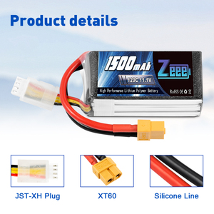 <span class=keywords><strong>Batterie</strong></span> LiPo 1500mAh 3S 100C en gros, pack de remplacement léger avec étui souple pour bateau RC, bateau de course, drone FPV - Product Image 5