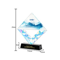 Trofeo de Cristal Personalizado para Demostraciones, Trofeo de Cristal Azul en Blanco para Grabar, Trofeo de Cristal para Ceremonias de Competición