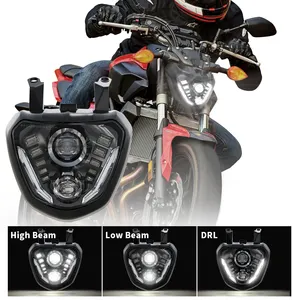 Lampu Depan Proyektor LED, Suku Cadang Sepeda Motor Yamaha MT07 FZ07 92W Putih DRL Hi/Lo Beam Lampu E-Mark Persetujuan